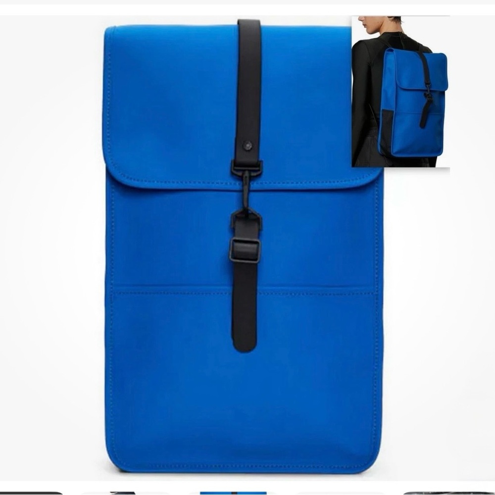 RAINS Blue Waterproof Rolltop Rucksack